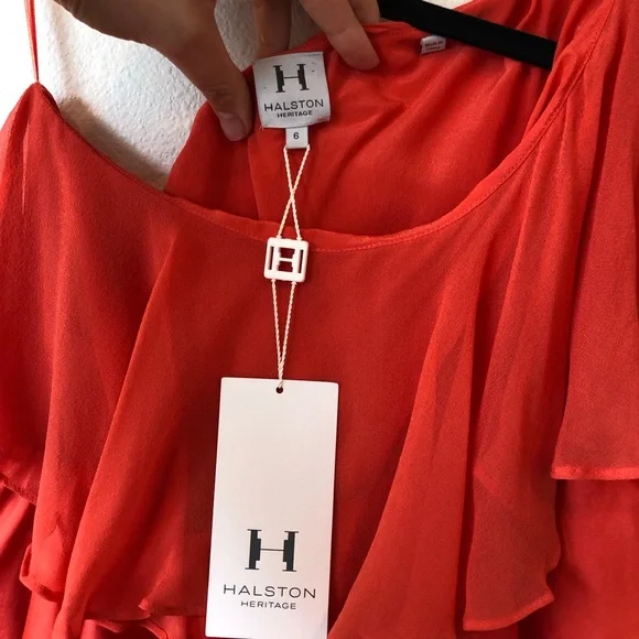 NWT Halston Heritage Orange 100% Silk Mini Dress Size 6 - Picture 6 of 10